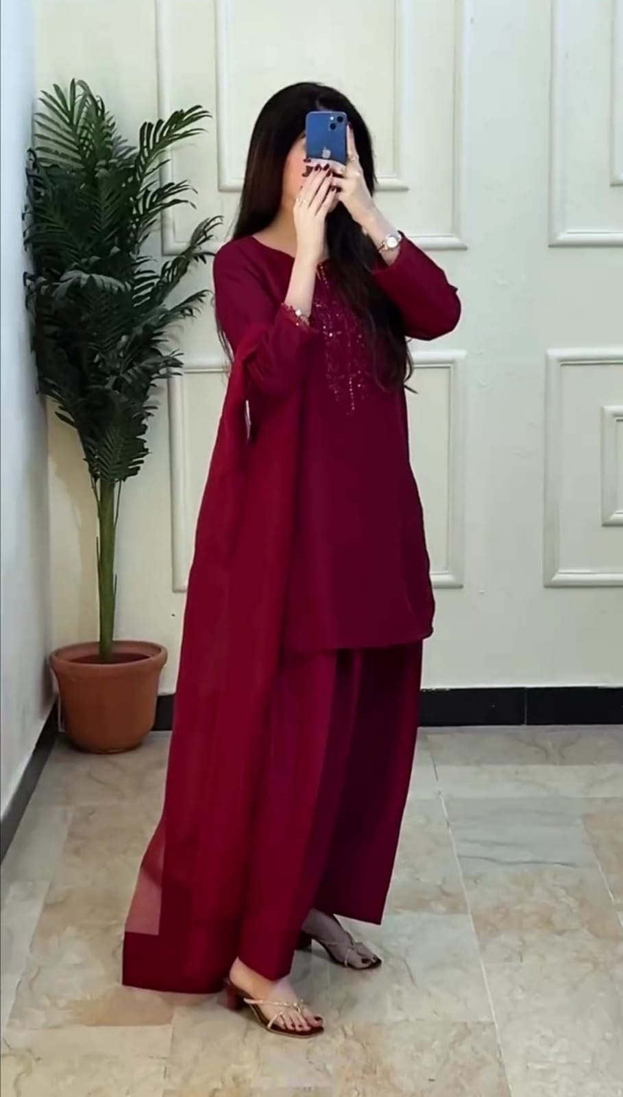 embroidery neck and sleeves 3 pc suit
