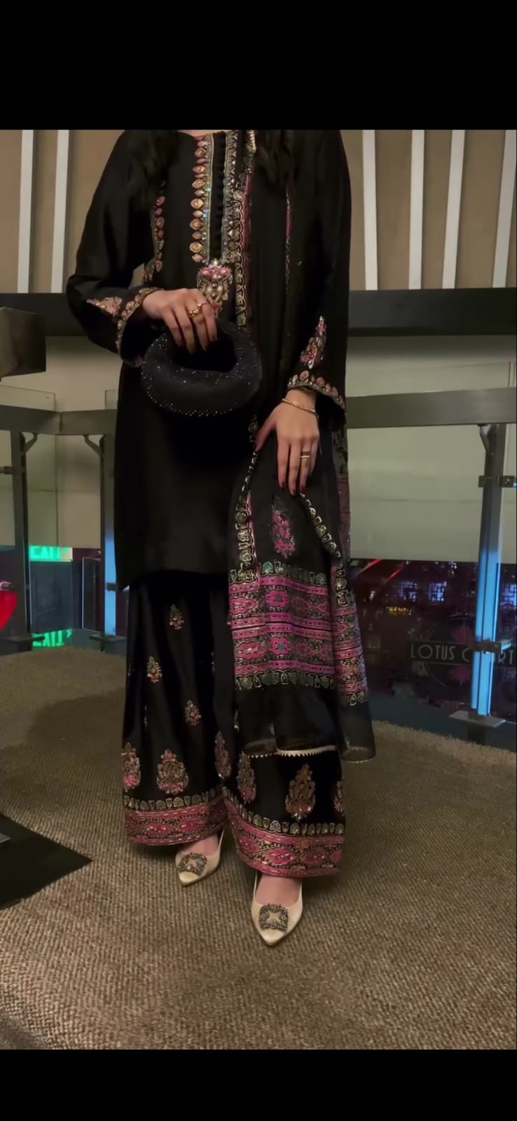 BLACK EMBROIDERED 3PC SUIT WITH FARSHI SHALWAR