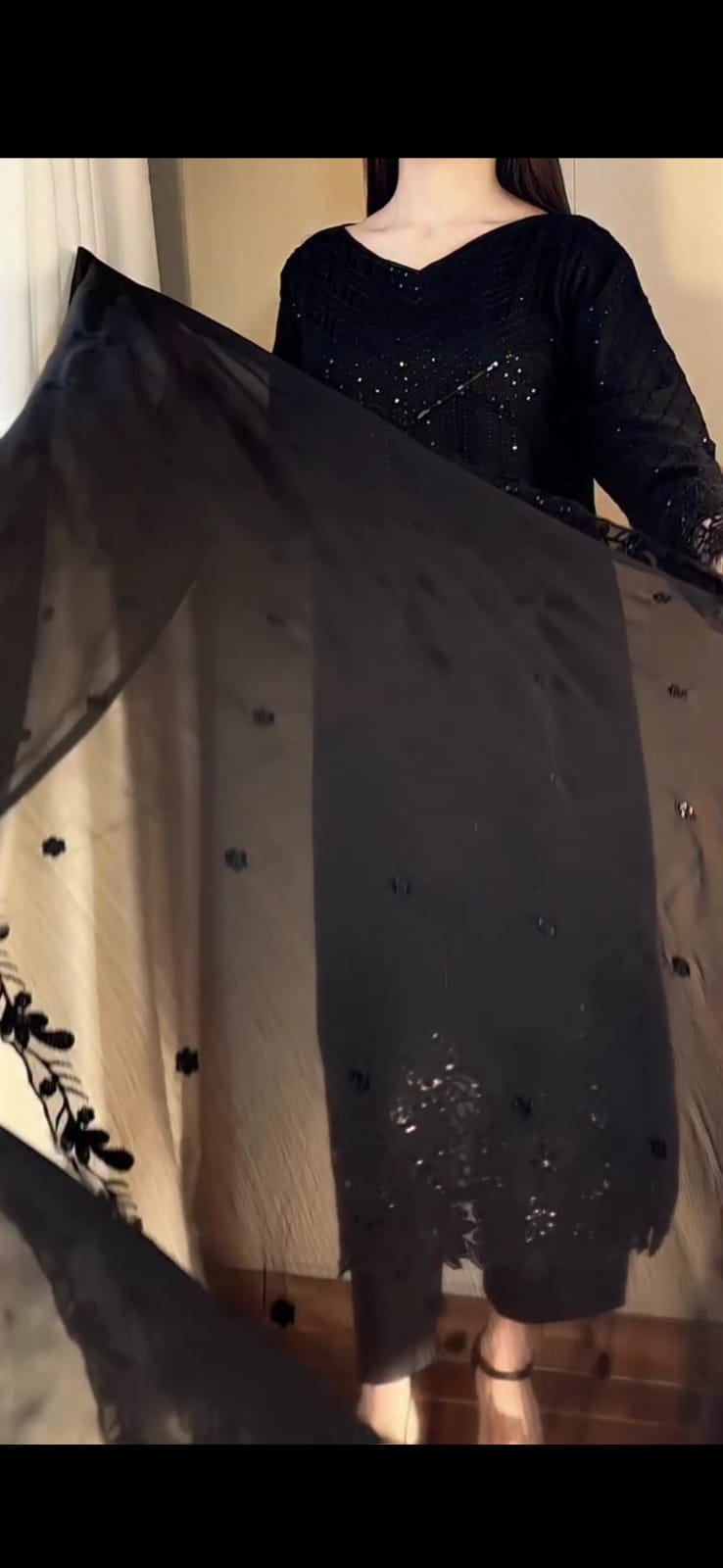 BLACK EMBROIDERED 3PC SUIT WITH SHAFOON DUPATTA