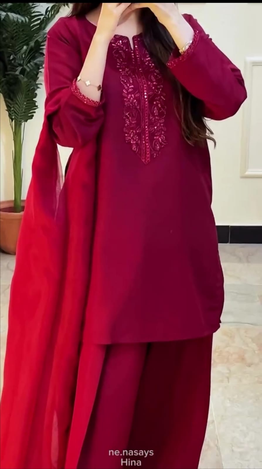 embroidery neck and sleeves 3 pc suit