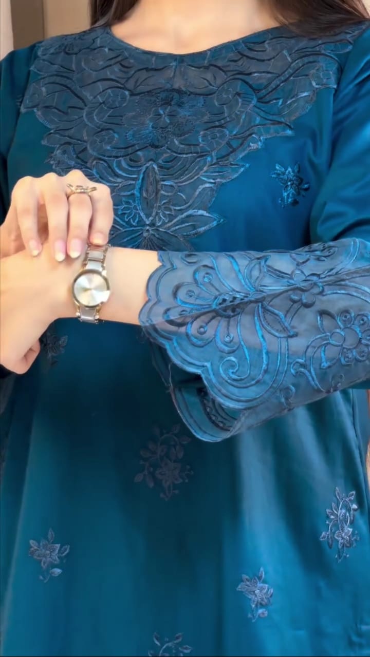 BEAUTIFUL BLUE COLOR EMBROIDERED 3PC SUIT