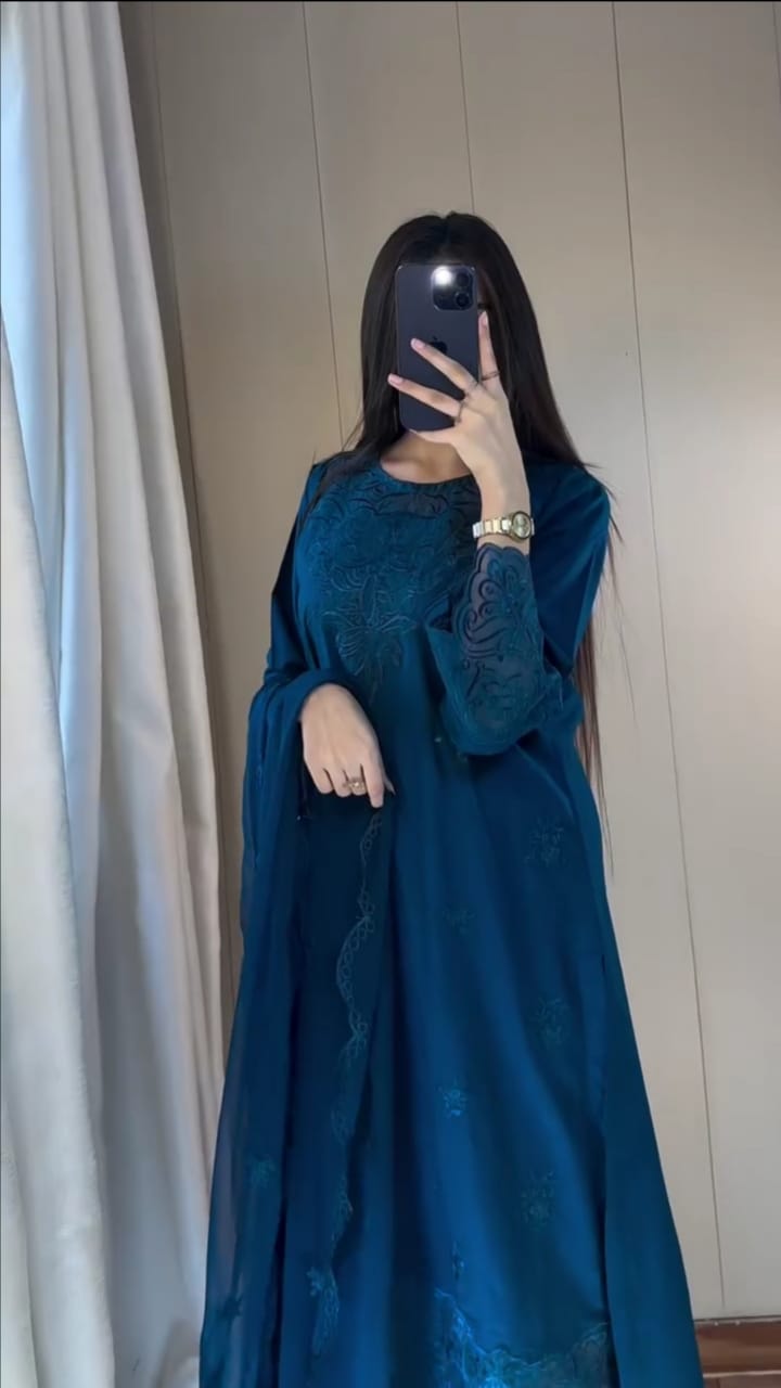 BEAUTIFUL BLUE COLOR EMBROIDERED 3PC SUIT