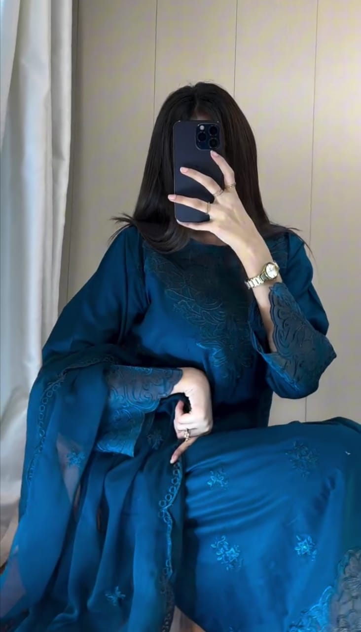 BEAUTIFUL BLUE COLOR EMBROIDERED 3PC SUIT