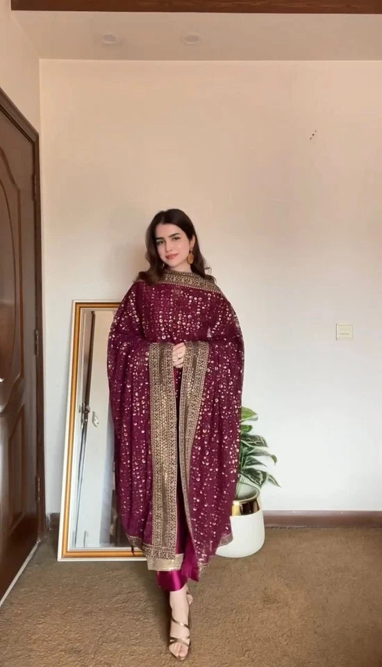 DESIGNER KURTI PANT DUPATTA SET WOMEN SUIT DRESS