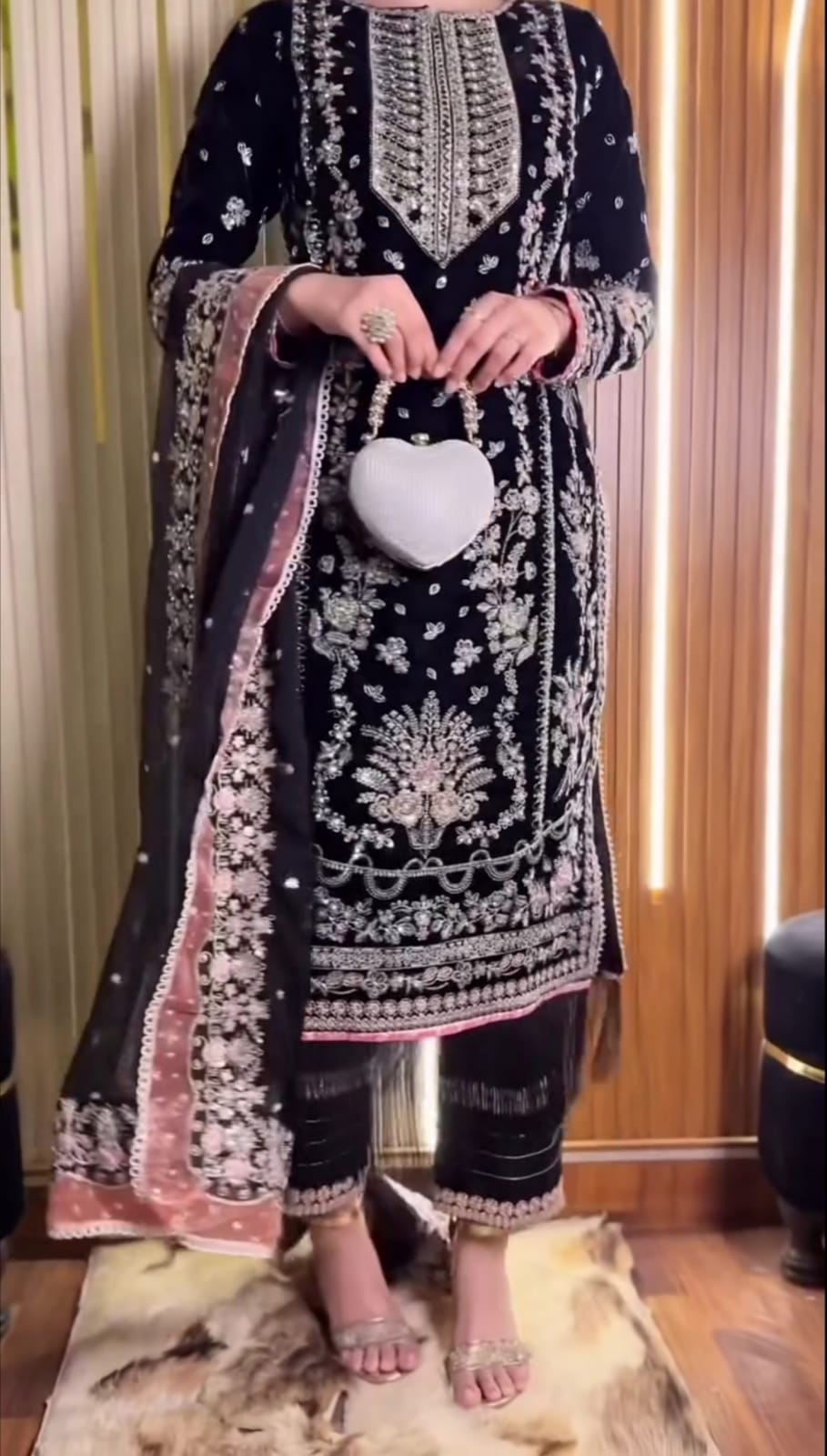 Black Elegant Women’s Heavy Embroidered 3-Piece Suit