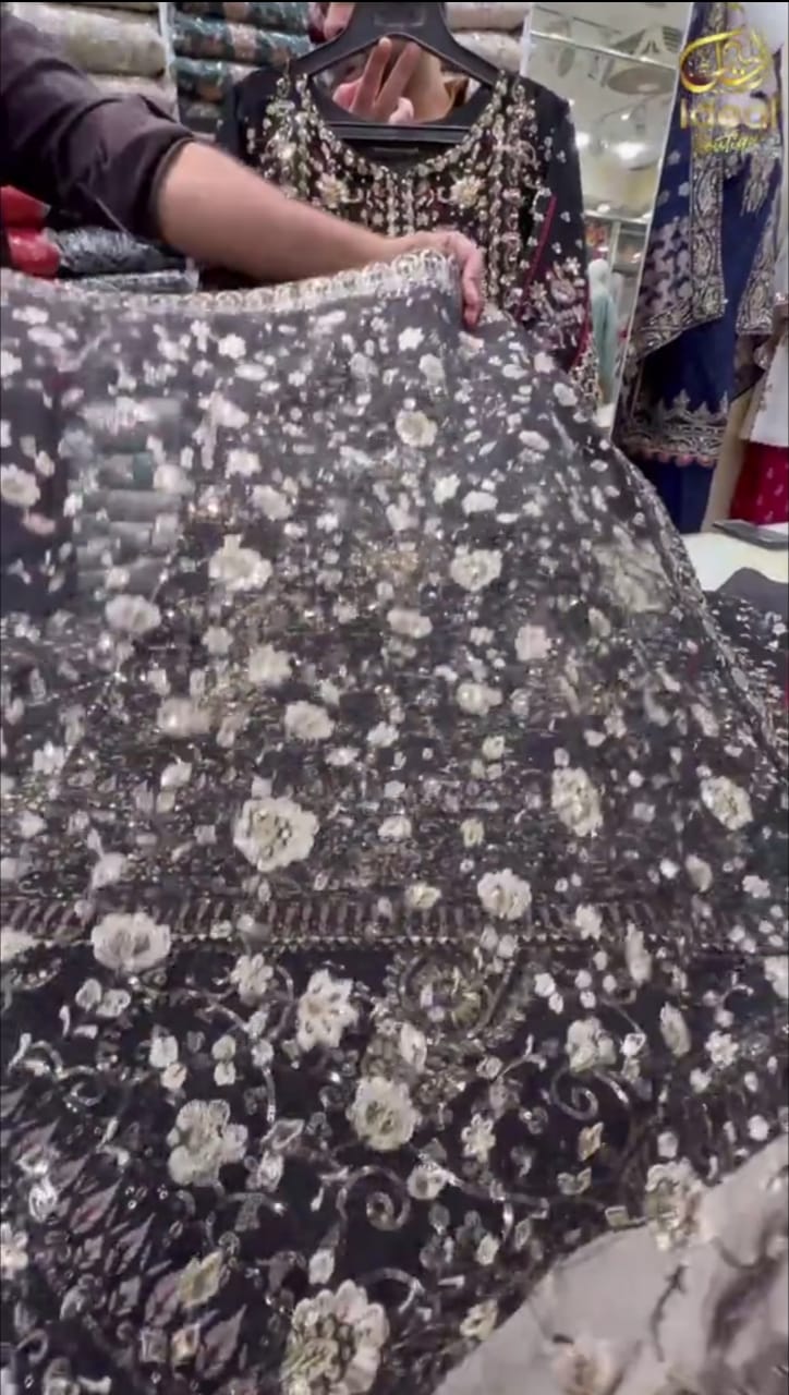 Black Heavy Embroidered Handwork Festive 3Pc Suit