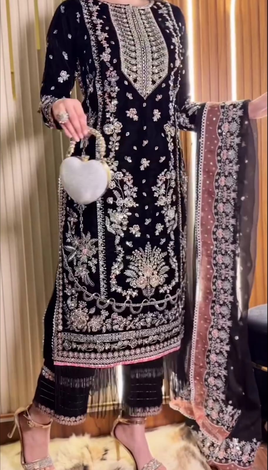 Black Elegant Women’s Heavy Embroidered 3-Piece Suit