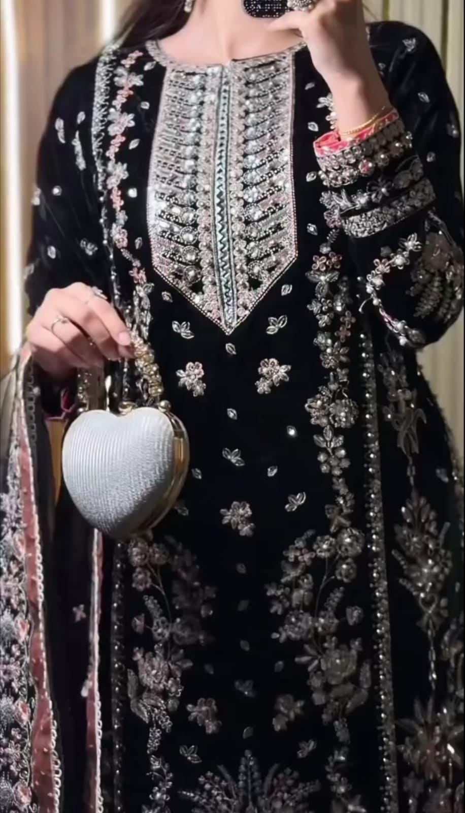 Black Elegant Women’s Heavy Embroidered 3-Piece Suit