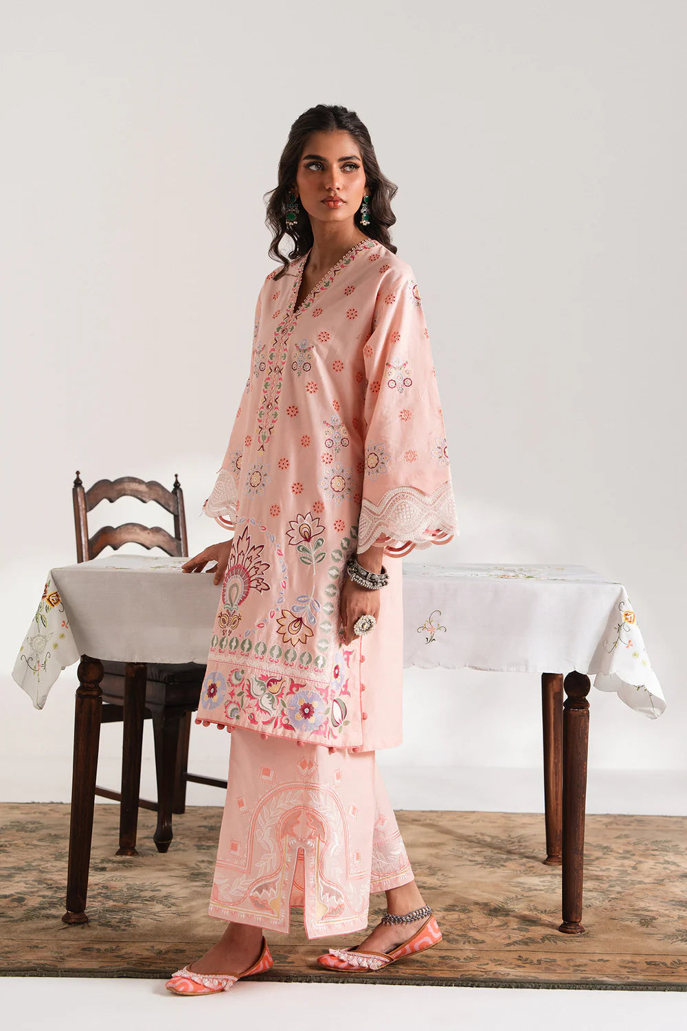 EMBROIDERED SUIT SHIRT – A LINE FIT – V NECK - FULL SLEEVES – REGULAR ENGTH