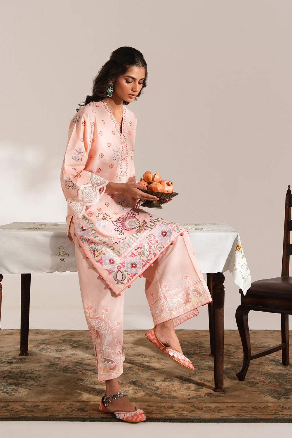 EMBROIDERED SUIT SHIRT – A LINE FIT – V NECK - FULL SLEEVES – REGULAR ENGTH