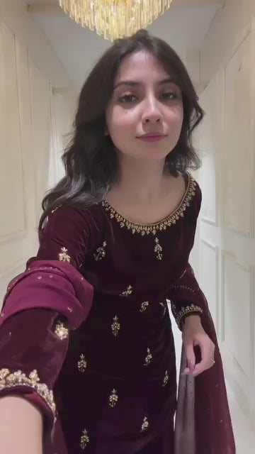 HEAVY EMBROIDERED VELVET 3PC SUIT