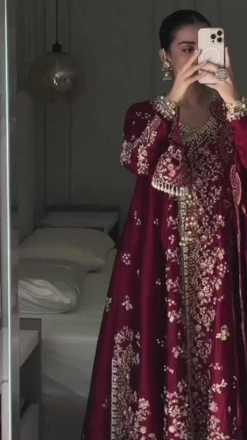 DARK REDISH COLOR EMBROIDERED 3PC SUIT