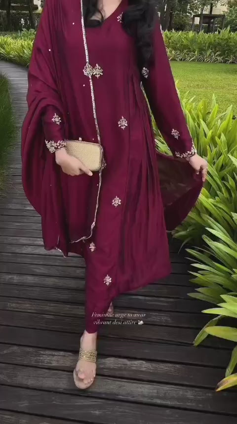 Classic Maroon Semi-Formal 3pc Suit with Sheer Sleeves